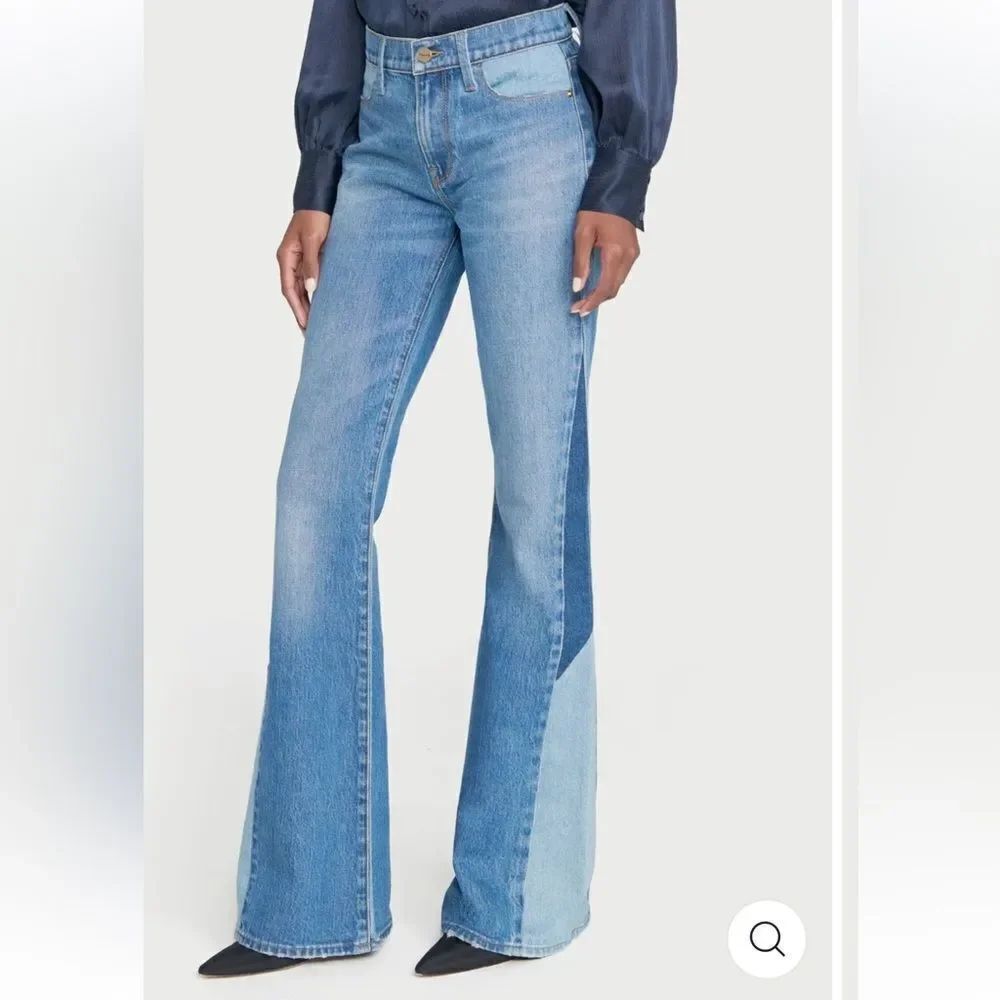 Frame Two-Tone Blue Patchwork Flared Jeans - Picture 2 of 16